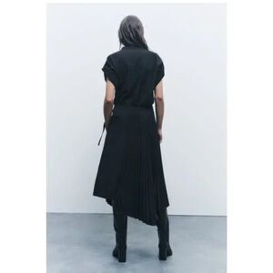 Zara Black Asymmetrical Pleated Midi Dress